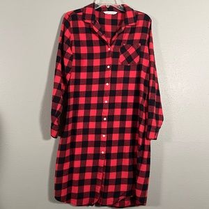 Woolrich Buffalo Check Cotton Button Down Red Black Nightshirt Sz Medium